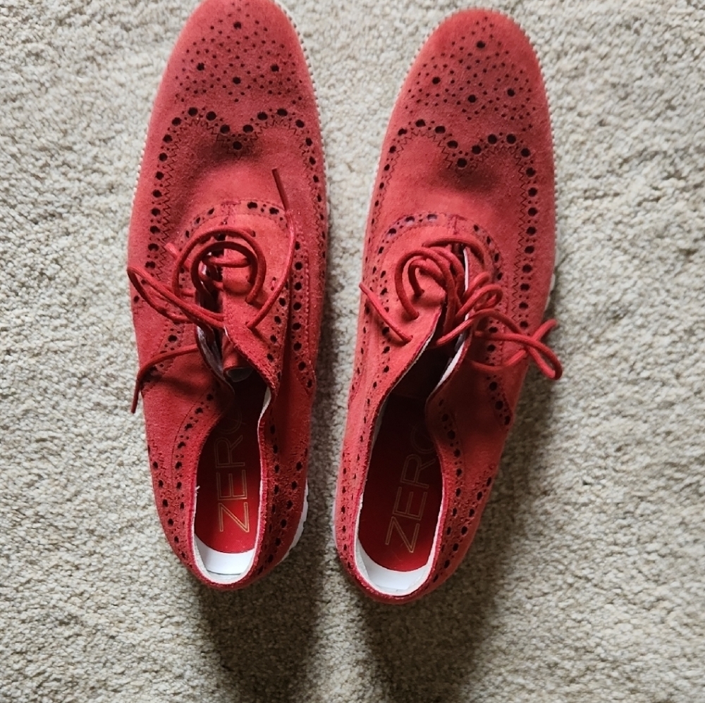 Cole Haan Red Suede Wing-tip Oxford Shoes